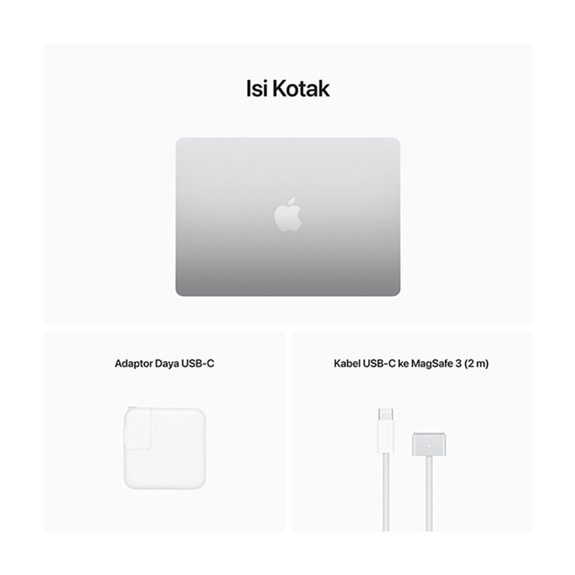 MacBook Air 13 inci M2 2022 silver accessories package