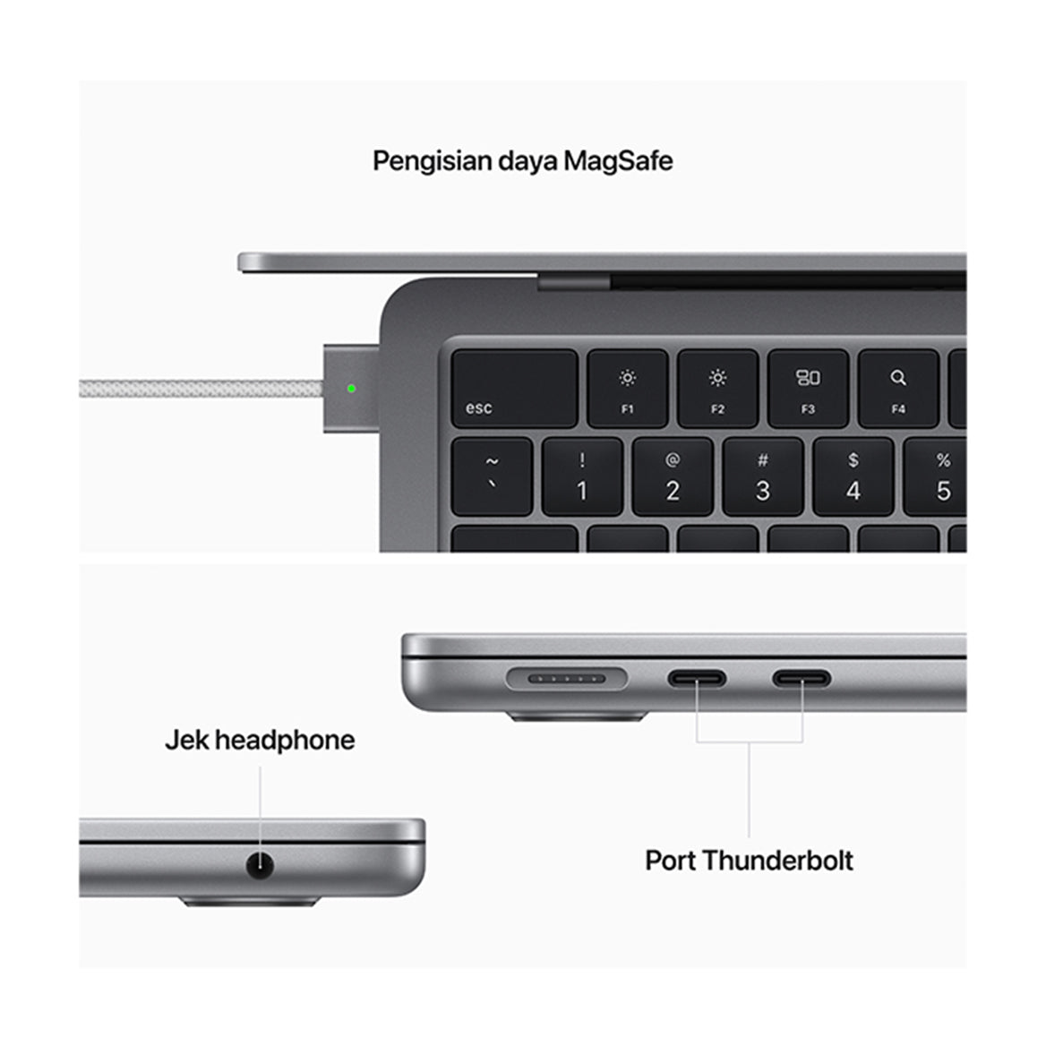 MacBook Air 13 inci M2 2022 space grey charger 1